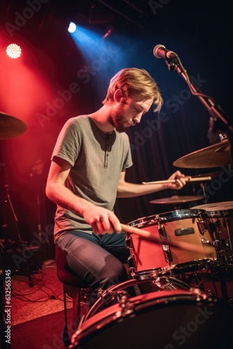a musician playing the drums at a live music concert