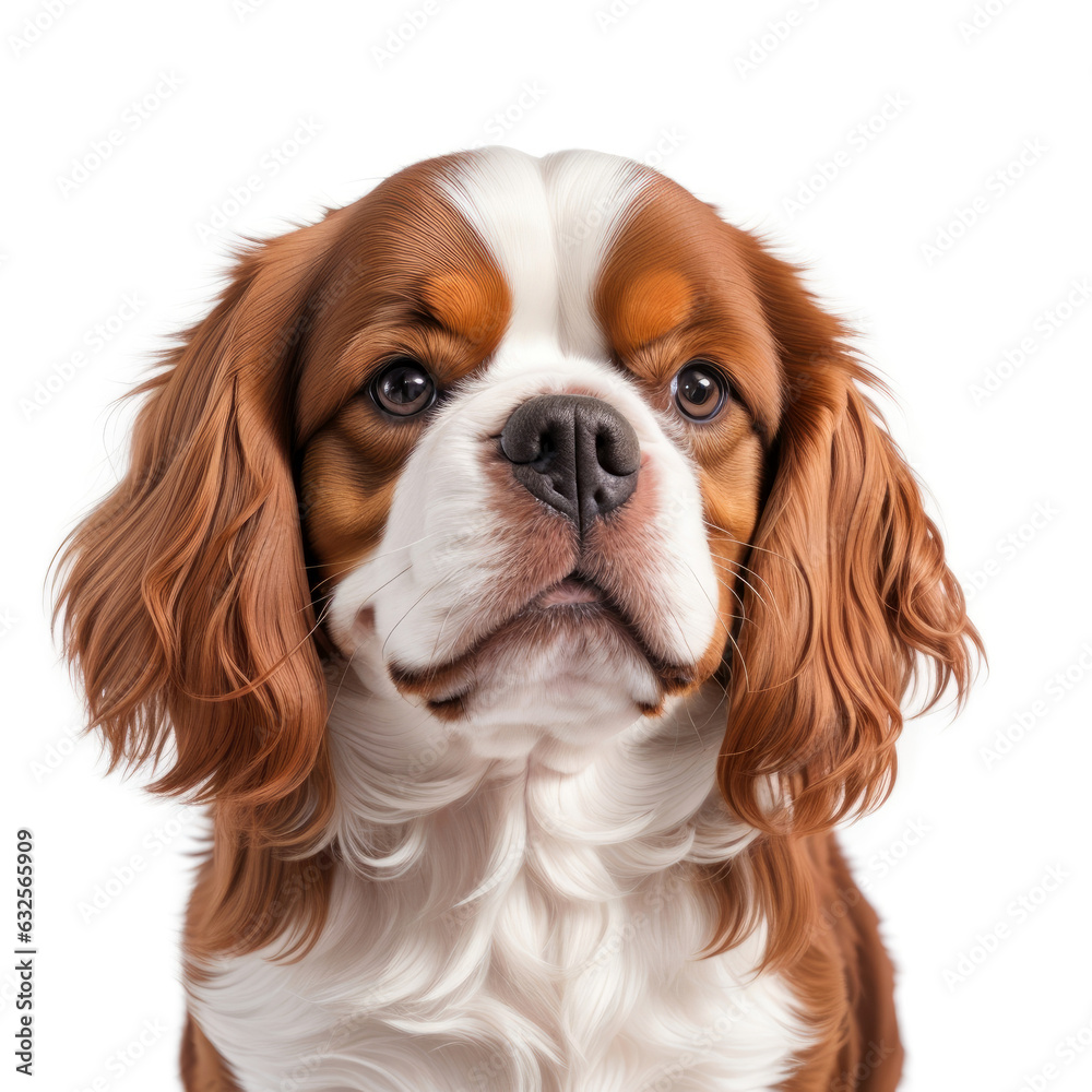 Cute cavalier king charles spaniel dog on white background. Generative AI