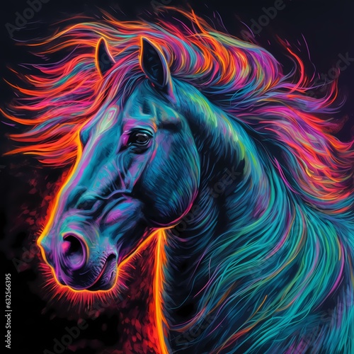 Dynamic Colorful Horse Head with Flowing Mane. Generative AI.