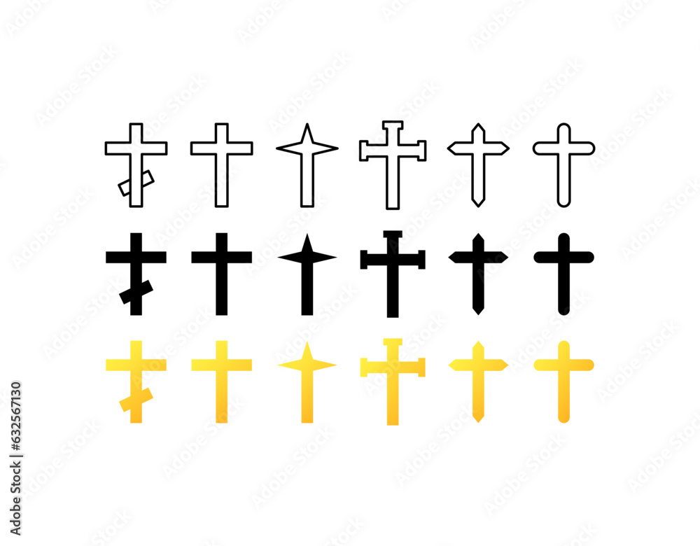 Cross icons. Different styles, color, divine crosses. Vector icons