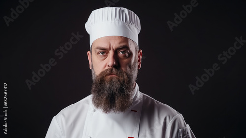 Bearded chef  cooks or baker. Bearded male chefs isolated. Cook hat. Confident bearded male chef in white uniform. Serious cook in white uniform  chef hat. Portrait of a serious chef cook.