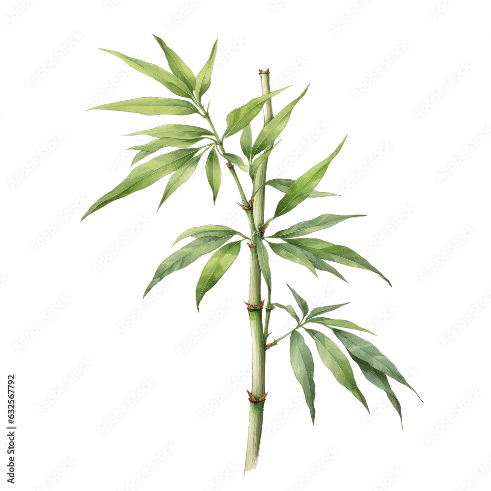 Fototapeta premium Watercolor bamboo leaves painting transparent background