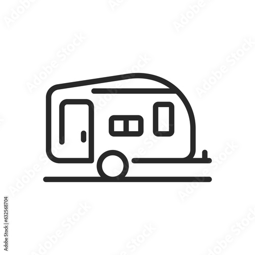 Adventure Camping Icon. Vector Outline Editable Sign of Camping Trailer for Auto Tourism. Linear Minimal Illustration.