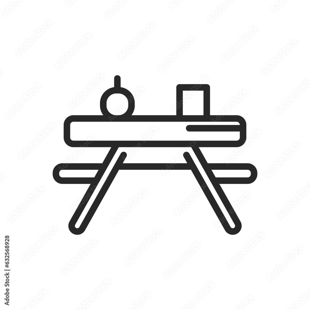 Picnic Table Icon. Vector Outline Editable Sign Folding Picnic Table