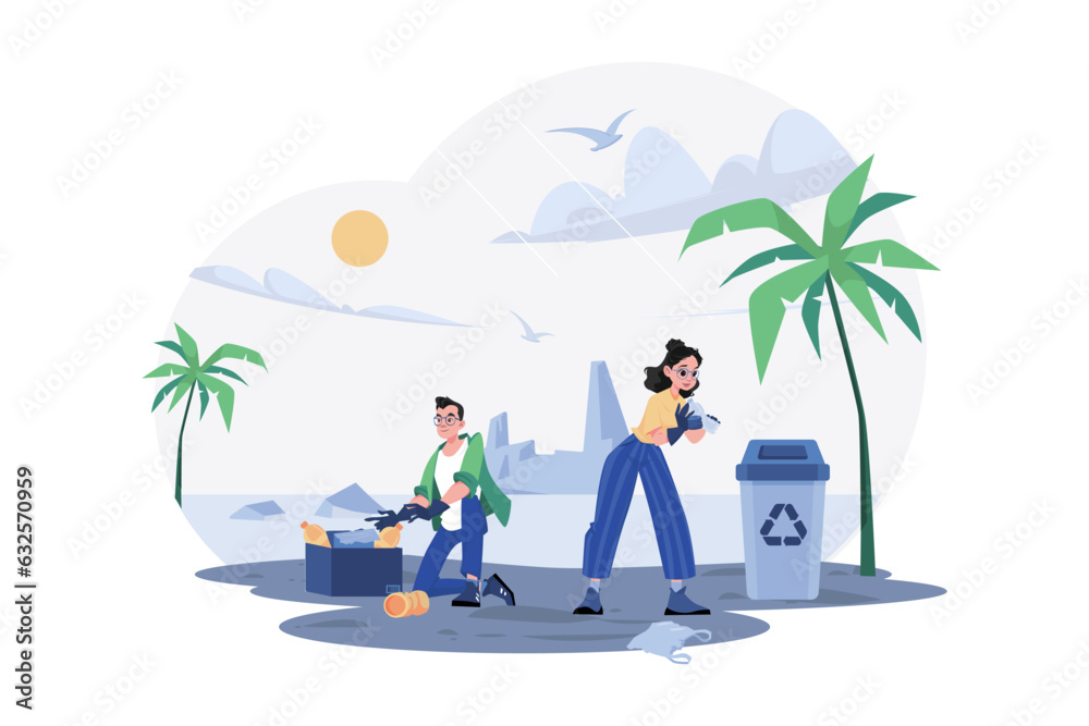 Fototapeta premium People Are Cleaning Up Trash On The Beach