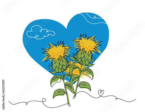 Valokuva Safflower flower simple vector line art illustration