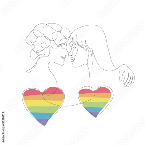 The embrace of a couple in love. Linear drawing of women in love. Minimalistic modern illustration illustration. The concept love