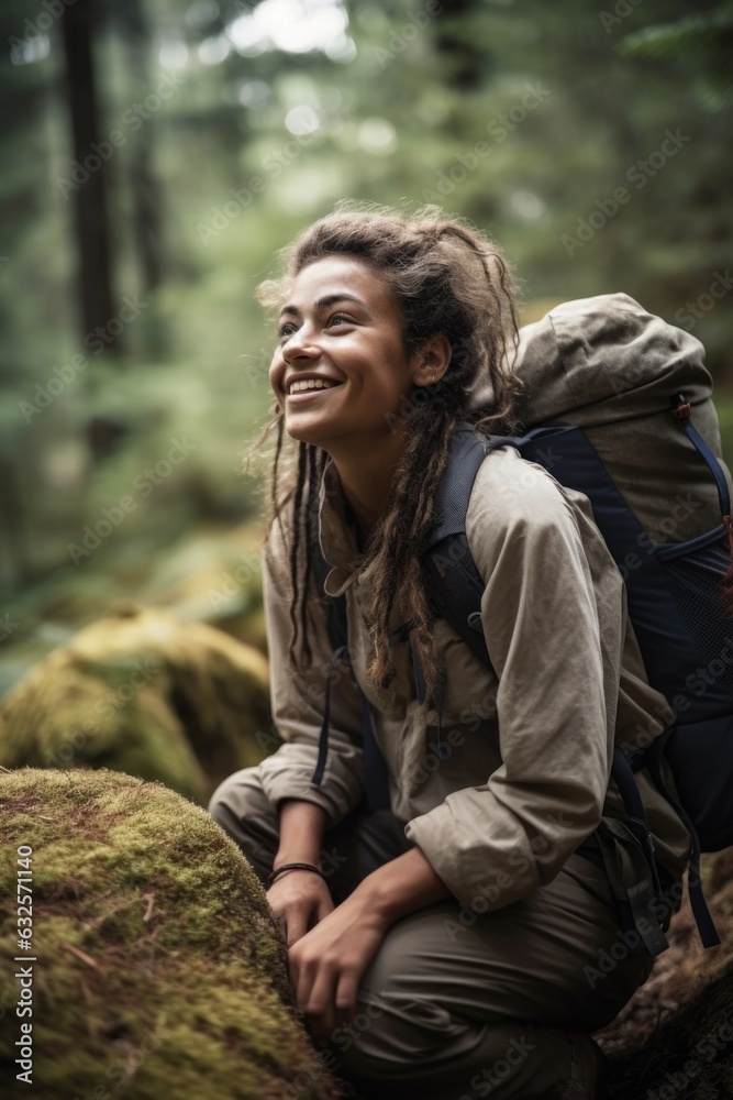 shot of a young woman smiling as she stops for a rest on her hike through the wilderness shot of a young woman smiling as she stops for a rest on her hike through the wilderness