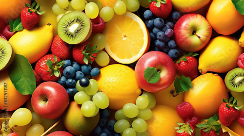 Close-Up of Vibrant Mixed Fruit Assortment - AI Generated 