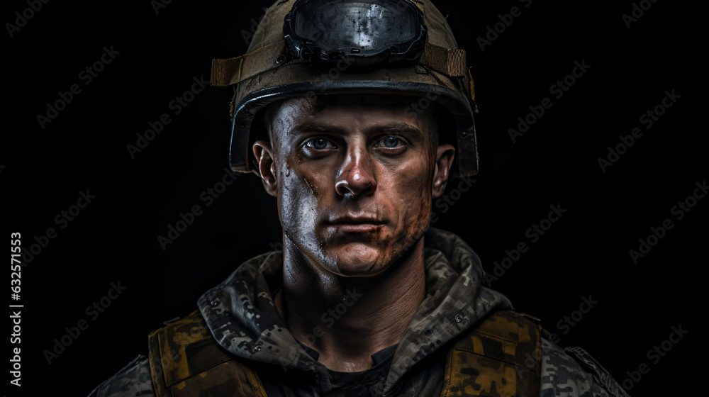 A powerful portrait of a soldier, epitomizing dedication, bravery, and service to nation. This image captures the essence of a true defender, embodying sacrifice and courage. A powerful portrait of a soldier, epitomizing dedication, bravery, and service to nation. This image captures the essence of a true defender, embodying sacrifice and courage.