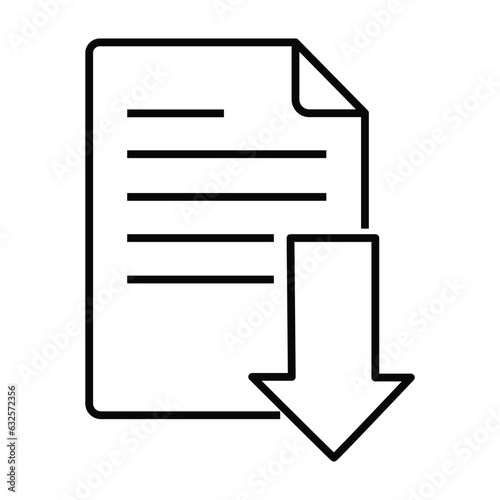 Document with downloading arrow that point down flat icon. Pictogram for web. Line stroke. Isolated on white background. Vector eps10