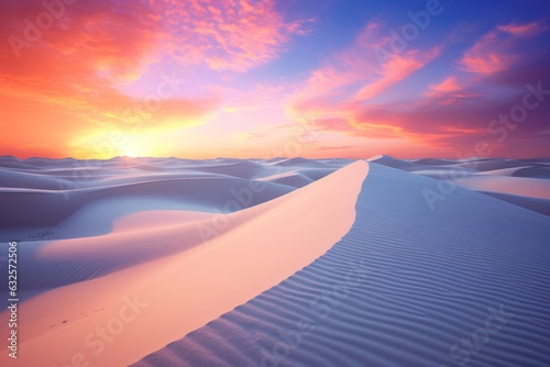 White sand dunes at sunset time. Beautiful illustration picture. Generative AI © standret