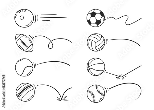 hand drawn doodle sports ball rebound set vector illustration