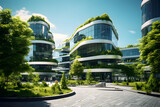 Green Office Complex. Sustainable Business Building with Eco-Friendly Features
