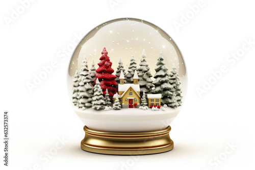 Christmas snow globe with gingerbread house inside on white background. AI generated