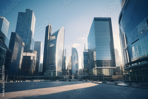 Financial Center. Cityscape with Iconic Business Buildings and Banking Institutions