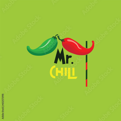 chili logo illustration vector with male mustache mask concept
