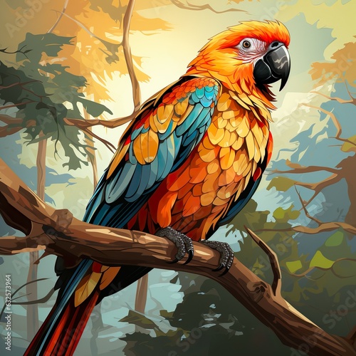 Macaw parrot world wildlife illustration flaura and fauna made with generative ai technology