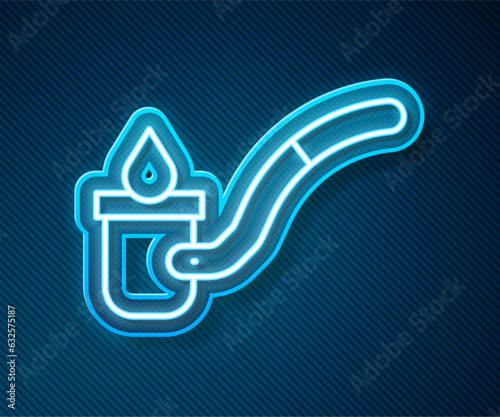 Glowing neon line Sauna ladle icon isolated on blue background. Vector