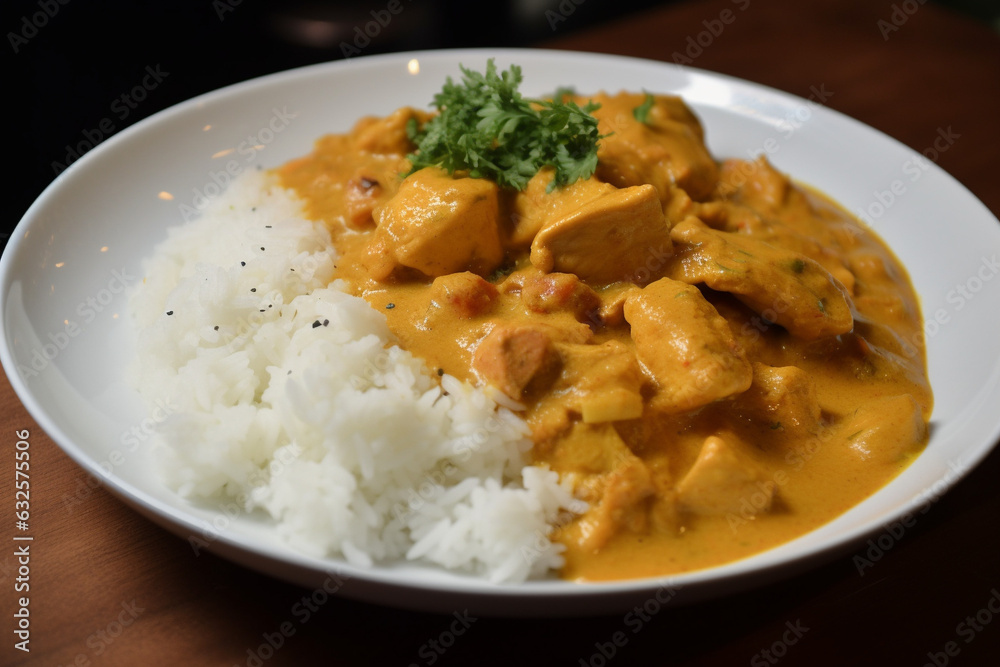 Chicken curry with white rice generative AI