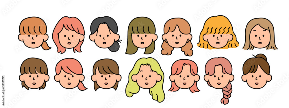 Outline avatars profile set, office workers, simple icon style, character design, vector illustration.