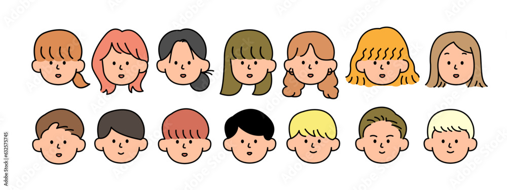 Outline avatars profile set, office workers, simple icon style, character design, vector illustration. Outline avatars profile set, office workers, simple icon style, character design, vector illustration.