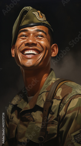 Portrait of a courageous Pacific Islander soldier exemplifying contagious determination. A symbol of honor, bravery, and unity in military service.