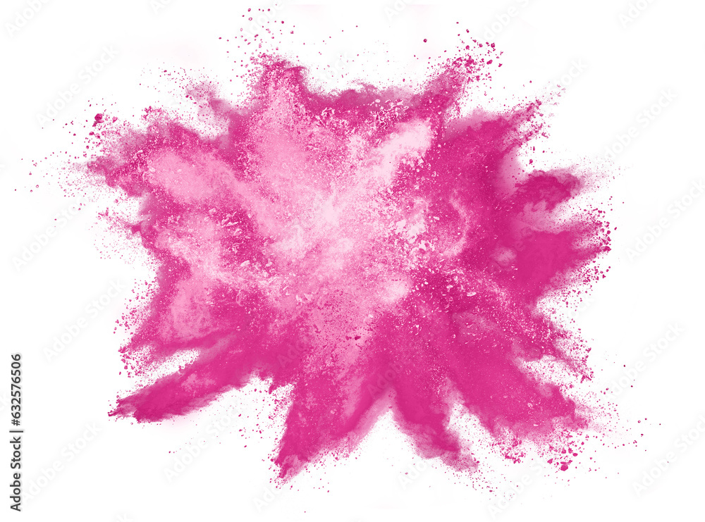 abstract pink powder splatted background. white powder explosion on transparent background. Colored cloud. Colorful dust explode. Paint Holi.	