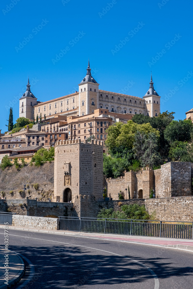 Panoramic view of Toledo, Spain, UNESCO World Heritage. Old Town and detail of Alcazar.