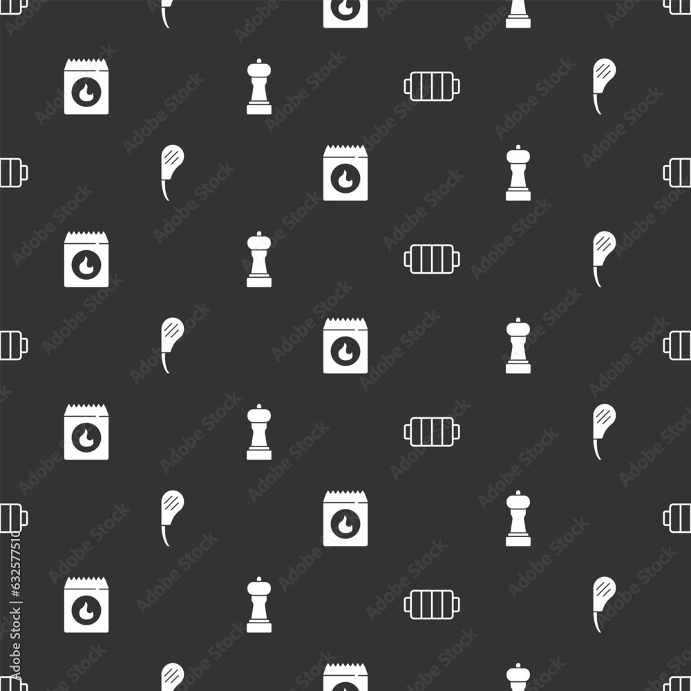 Set Barbecue grill, Rib eye steak, coal bag and Pepper on seamless pattern. Vector Set Barbecue grill, Rib eye steak, coal bag and Pepper on seamless pattern. Vector