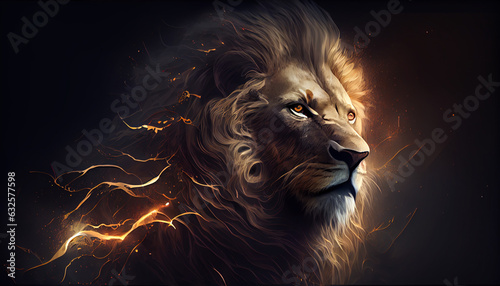 Lion of Judah  exuding strength and power. Christian conceptual illustration  lion in the sunset  Ai generated image 