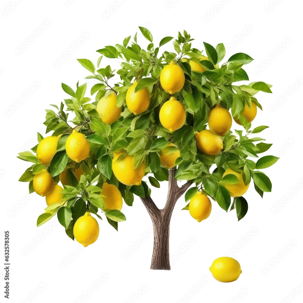 Lemon tree isolated on white transparent background, Yellow ripe fruits and green foliage, PNG, Lemon tree isolated on white transparent background, Yellow ripe fruits and green foliage, PNG,