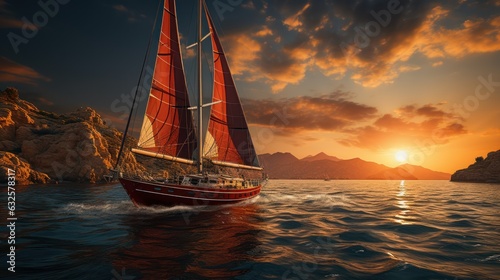 sailboat at sunset,sailing in the sunset, ai generative