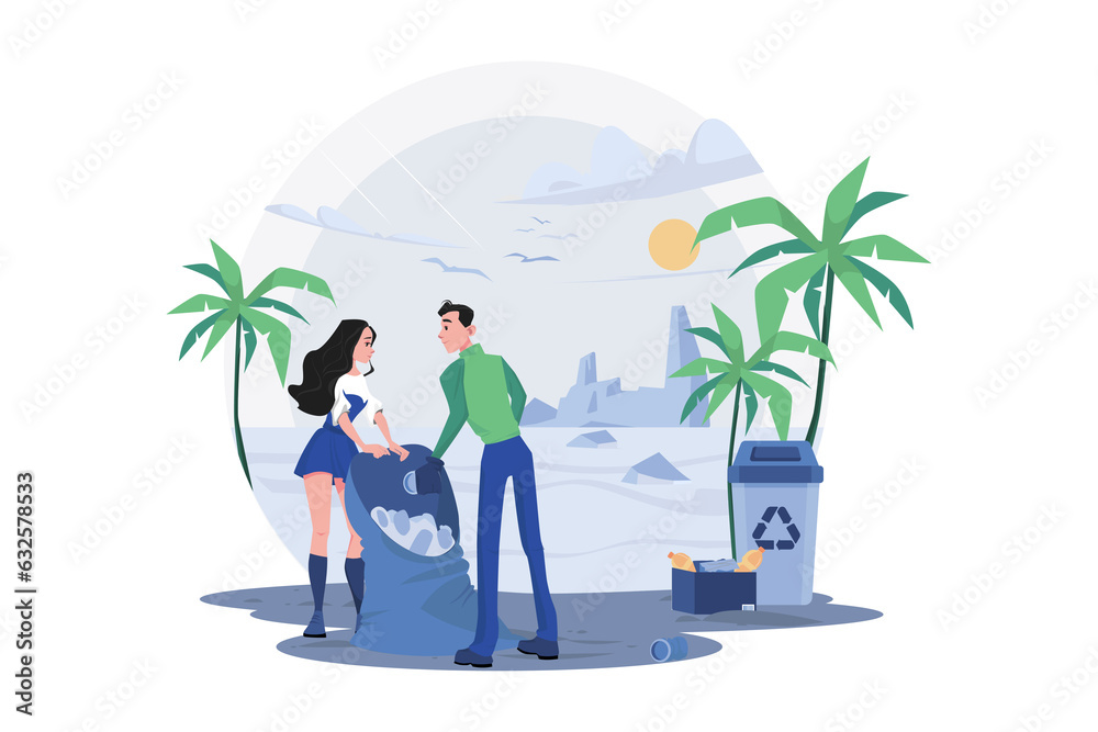 Couple Collecting Waste From The Beach
