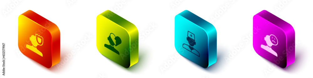 Set Isometric Psychology, Broken heart or divorce, Male doctor and Sad and depressed man, bad mood icon. Vector Set Isometric Psychology, Broken heart or divorce, Male doctor and Sad and depressed man, bad mood icon. Vector