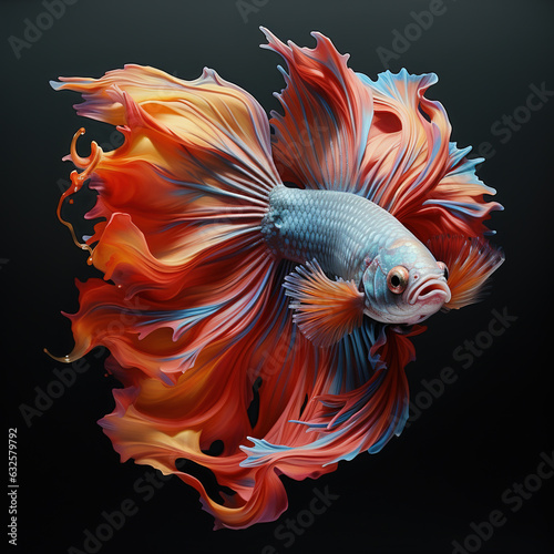 Image of beautiful long tail betta fish on a clean background. Pet. Fish. illustration. Generative AI. © yod67