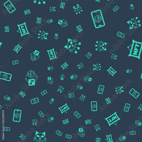 Set NFT Digital crypto art, Mobile with store app, and on seamless pattern. Vector