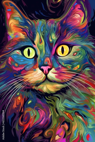 American Curl cat psychedelic look. Generative AI