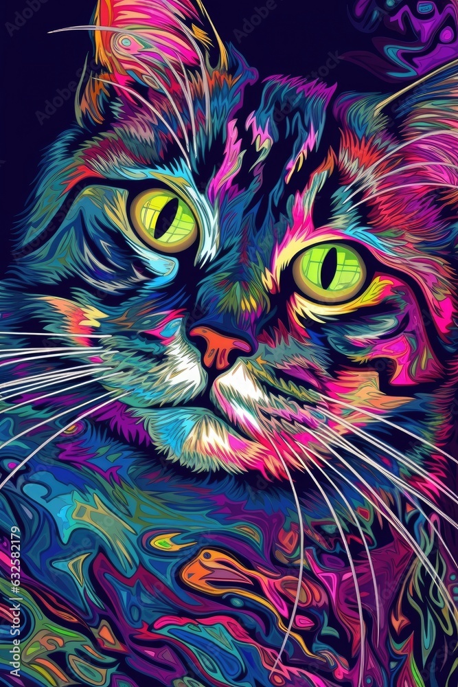 Asian cat psychedelic look. Generative AI