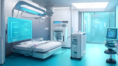 Hospitals and clinic empty interior with bright lighting,operation theater interior, laboratory interior with bright light