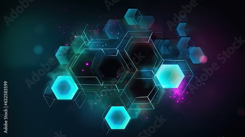 Technology Background featuring glowing geometric shapes and holographic overlays