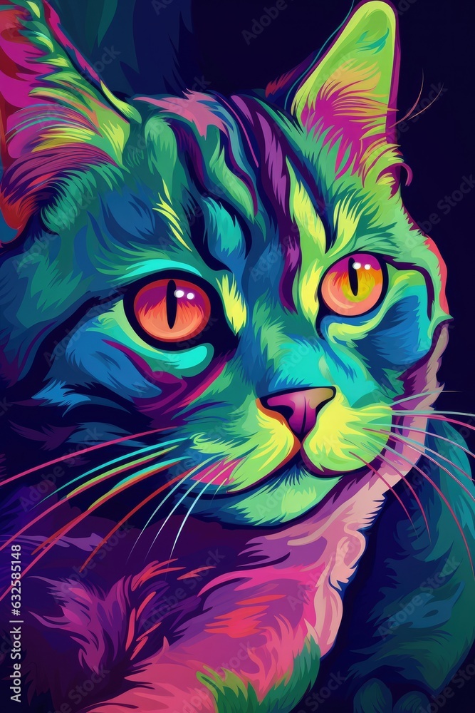 Suphalak cat psychedelic look. Generative AI Suphalak cat psychedelic look. Generative AI