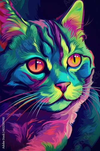 Suphalak cat psychedelic look. Generative AI