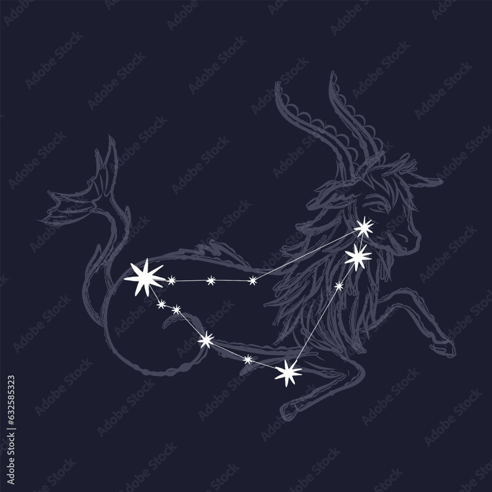 Obraz premium vintage retro engraving style. zodiac sign and astrology. printing on gold foil. modern style of tattoo on clothes. nude style. for printing on fabric and packaging