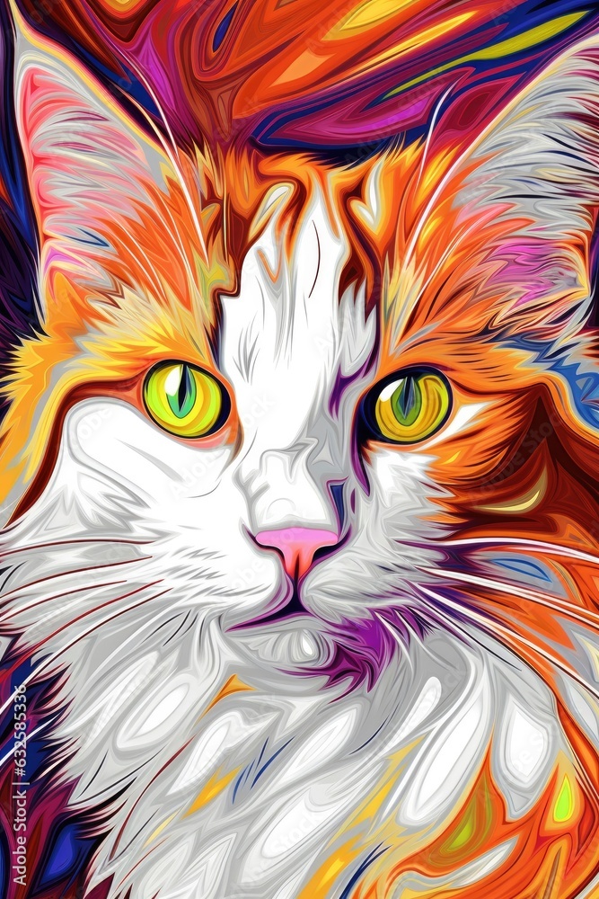 Turkish Van cat psychedelic look. Generative AI