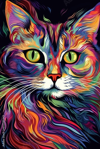 York Chocolate cat psychedelic look. Generative AI