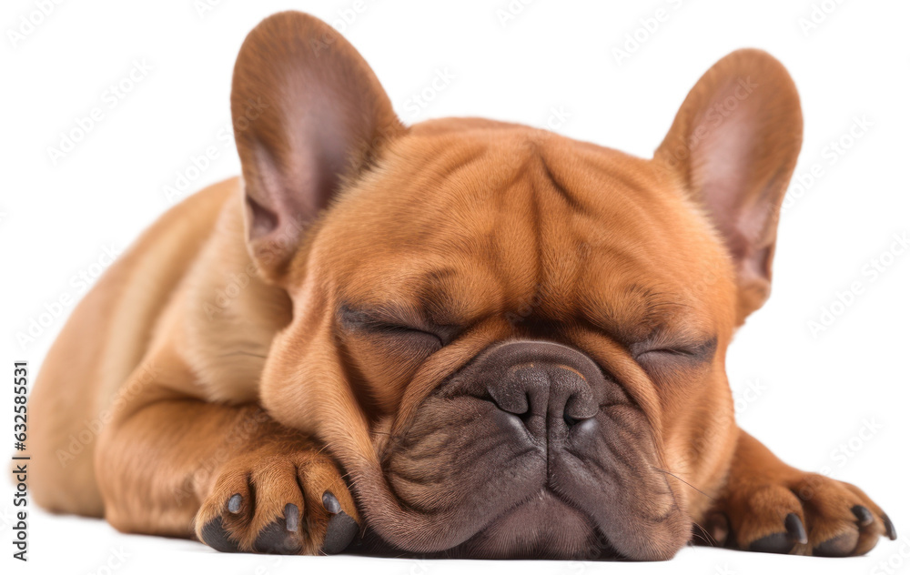 Sleeping french bulldog with transparent background. Generative AI
