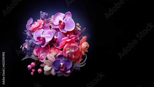 Orchidee in lila und pink als Blumenstrauss Nahaufnahme, ai generativ