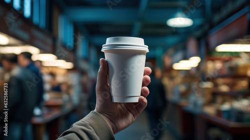 The barista hands you a cup of coffee. coffee to go or coffee break
