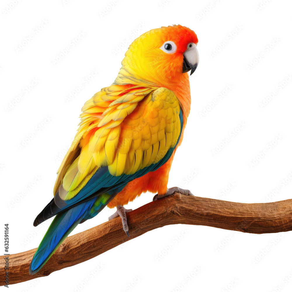 The sun parakeet also called the sun conure in South America displays stunning yellow orange and red colors